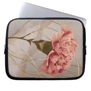 Blush Pink Carnation Floral Gold Laptop Sleeve