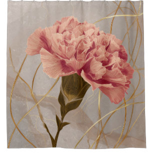 Blush Pink Carnation Floral Gold Shower Curtain