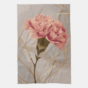 Blush Pink Carnation Floral Gold Tea Towel