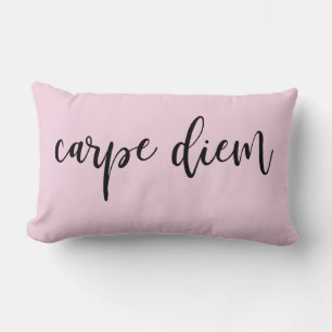 Blush Pink Carpe Diem Elegant Script Lumbar Cushion