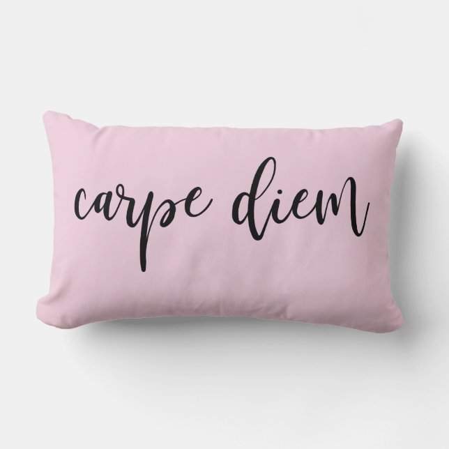 Blush Pink Carpe Diem Elegant Script Lumbar Cushion (Front)