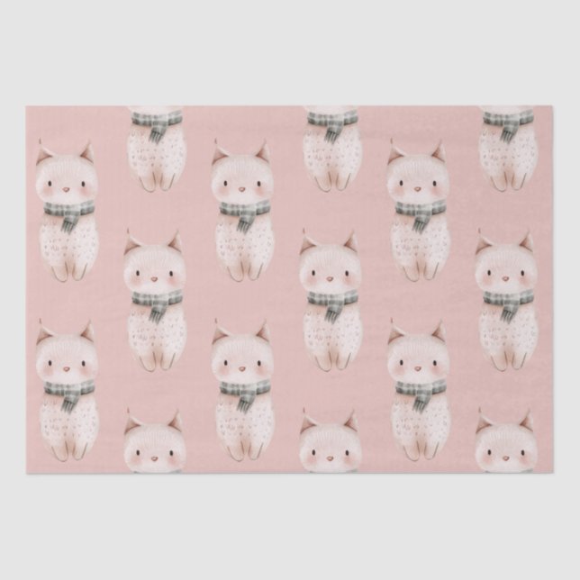 Blush Pink Cat Birthday  Tissue Paper (Front)