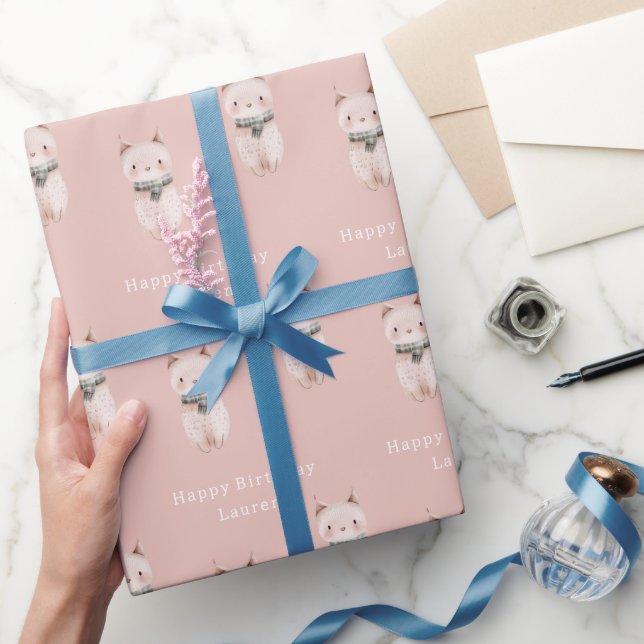 Blush Pink Cat Birthday  Wrapping Paper (Gifting)