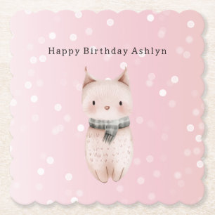 Blush Pink Cat Confetti Dots Birthday Paper Coaster