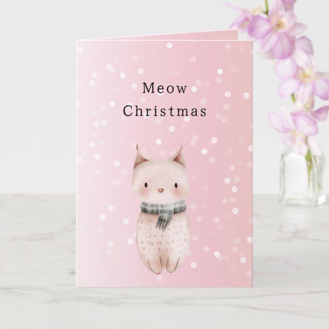 Blush Pink Cat Confetti Dots Christmas Card (Orchid)