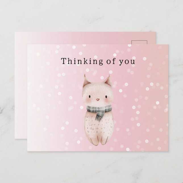 Blush Pink Cat Confetti Dots Thinking of you Postcard (Front/Back)