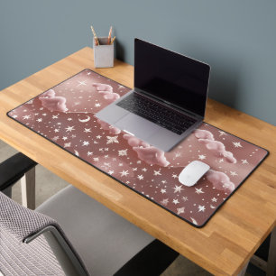 Blush Pink Celestial Moon Phases Desk Mat