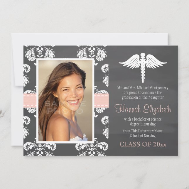 Blush Pink Chalkboard Nursing School Graduation Invitation (Front)