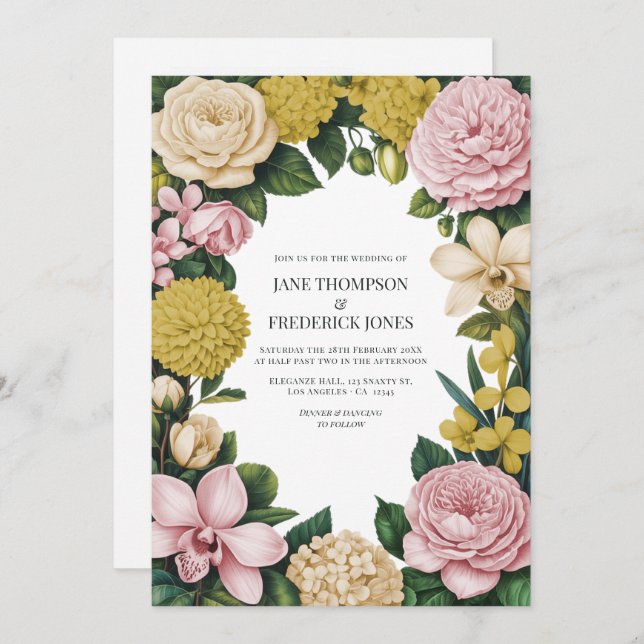 Blush Pink, Champagne & Gold Floral Wedding Invitation (Front/Back)