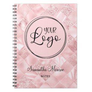Blush Pink Check Glam Business Logo Meeting Notebook