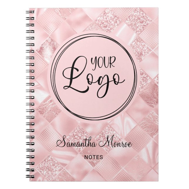 Blush Pink Check Glam Business Logo Meeting Notebook (Front)