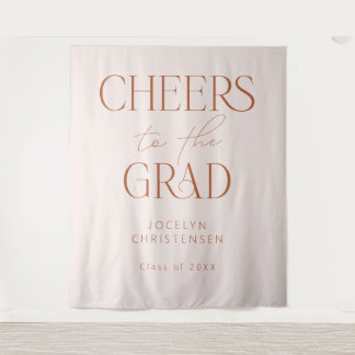 Blush Pink Cheers to the Grad Photo Backdrop Tapestry