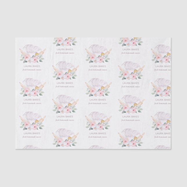 Blush Pink Chef Hat Catering Floral Roller Tissue Paper (Front)