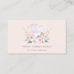 Blush Pink Chef Hat Catering Floral Roller Whisk Business Card