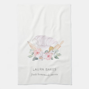 Blush Pink Chef Hat Catering Floral Roller Whisk Tea Towel