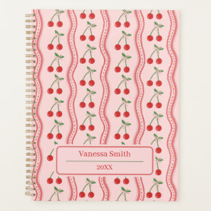 Blush Pink Cherries with Wavy Stripes Planner