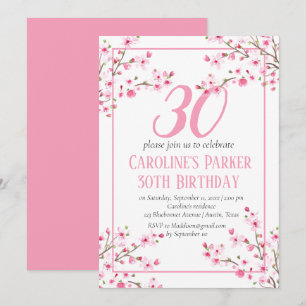 Blush Pink Cherry Blossom 30th Birthday Floral Invitation