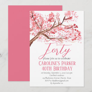 Blush Pink Cherry Blossom 40th Birthday Floral Invitation