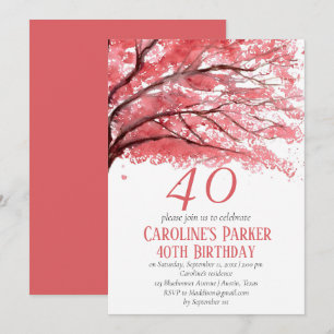 Blush Pink Cherry Blossom 40th Birthday Floral Invitation
