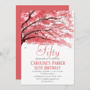 Blush Pink Cherry Blossom 50th Birthday Floral Invitation