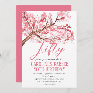 Blush Pink Cherry Blossom 50th Birthday Floral Invitation