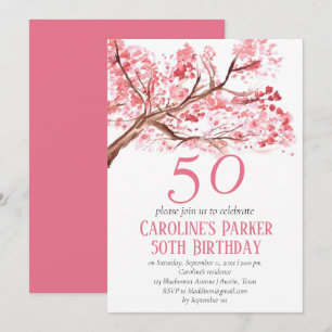 Blush Pink Cherry Blossom 50th Birthday Floral Invitation