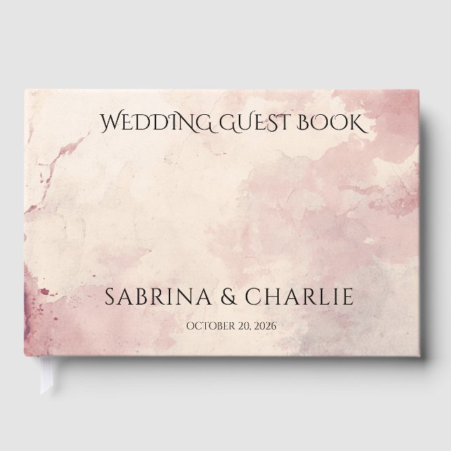 Blush Pink Cherry Blossom Elegant Floral Wedding  Guest Book (Front)