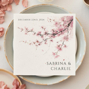 Blush Pink Cherry Blossom Elegant Floral Wedding Napkin