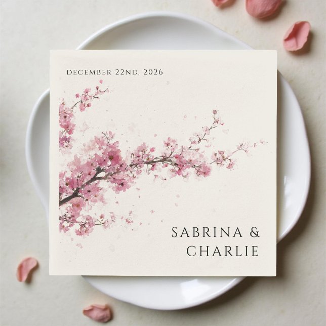 Blush Pink Cherry Blossom Elegant Floral Wedding Napkin (Creator Uploaded)