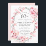 Blush Pink Cherry Blossom Floral 60th Birthday Invitation<br><div class="desc">Elegant oval silver frame is decorated with feminine sprays of blush pink cherry blossoms. Your 60th birthday party details are written in the centre in soft grey text. This birthday invitation coordinates with the 60th Birthday Cherry Blossom collection that contains the templates you can use to easily create a pretty...</div>