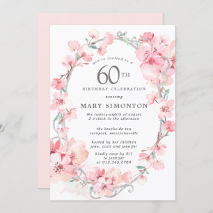 Blush Pink Cherry Blossom Floral 60th Birthday Invitation
