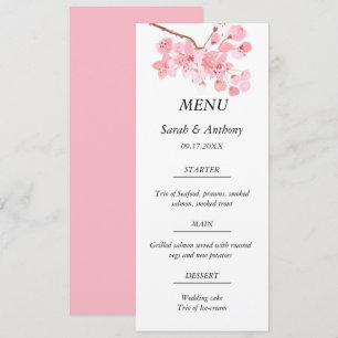 Blush Pink Cherry Blossom Floral Wedding Food  Menu