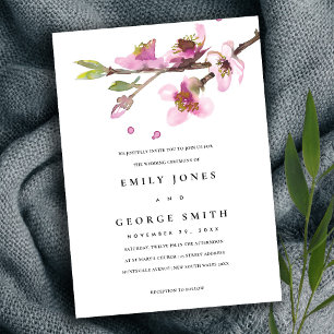 BLUSH PINK CHERRY BLOSSOM FLORAL WEDDING INVITE