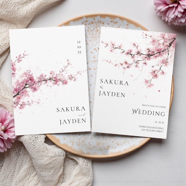 Blush Pink Cherry Blossom Flower Japanese Wedding  Invitation (Blush Pink Cherry Blossom Flower Japanese Wedding Invitation)