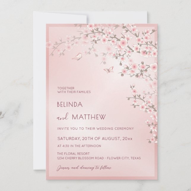 Blush Pink Cherry Blossom | Photo Casual Wedding Invitation (Front)