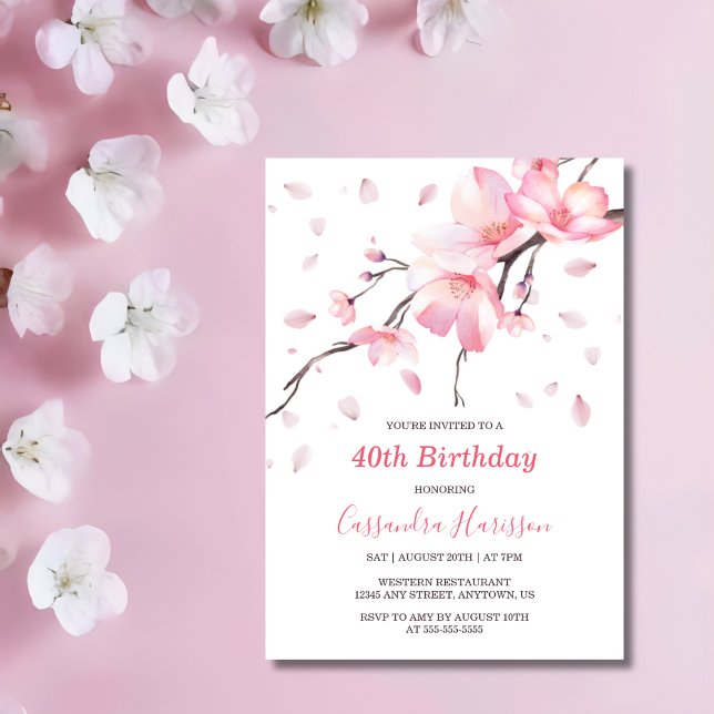 Blush Pink Cherry Blossom Sakura Floral Birthday Invitation (Creator Uploaded)