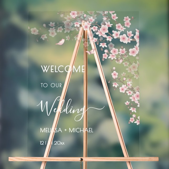 Blush Pink Cherry Blossom Wedding Acrylic Sign (Neutral)