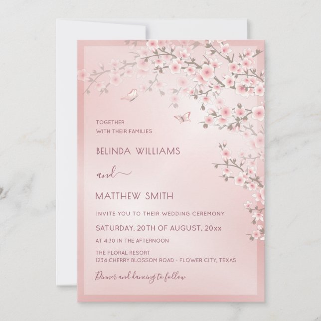 Blush Pink Cherry Blossom Wedding Invitation (Front)