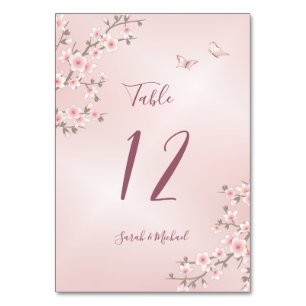 Blush Pink Cherry Blossom  Wedding Table Number