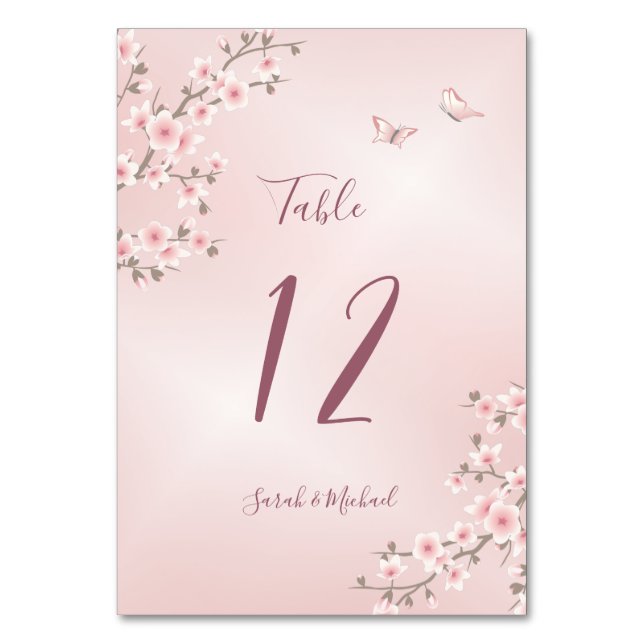 Blush Pink Cherry Blossom  Wedding Table Number (Back)