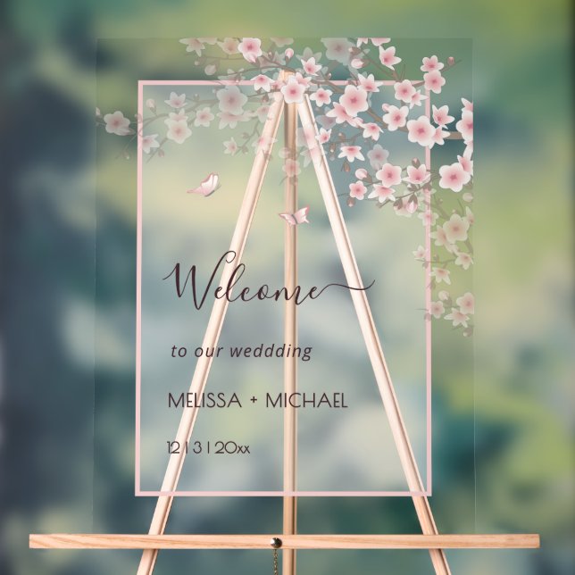 Blush Pink Cherry Blossom Wedding Transparent Acrylic Sign (Neutral)