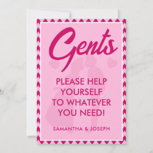 Blush Pink Chevron Gents Bathroom Basket Sign Invitation