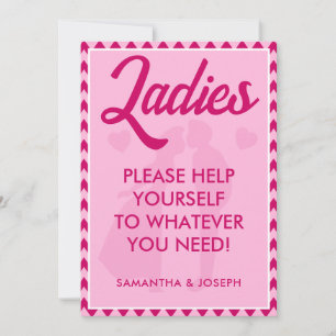Blush Pink Chevron Ladies Bathroom Basket Sign Invitation