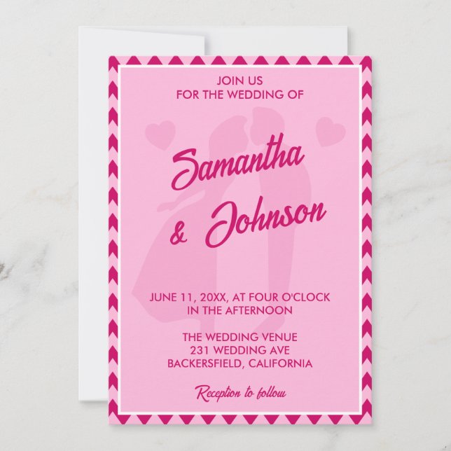 Blush Pink Chevron Stripe Photo Wedding Invitation (Front)