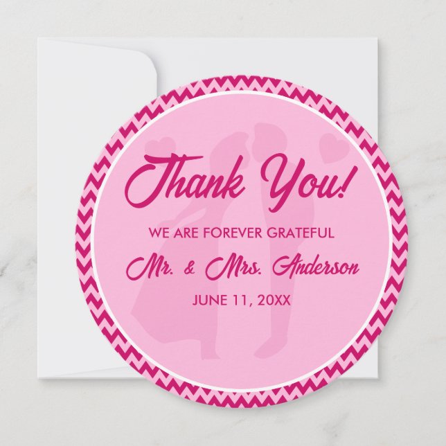 Blush Pink Chevron Stripe Photo Wedding Thank You Card (Front)