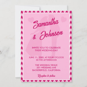Blush Pink Chevron Stripe QR Code Wedding Invitation