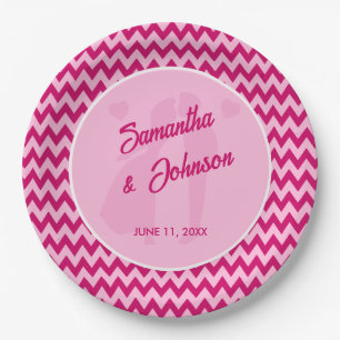 Blush Pink Chevron Stripe Wedding Paper Plate
