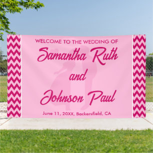 Blush Pink Chevron Stripe Wedding Welcome Banner