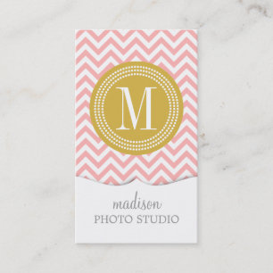 Blush Pink Chevron Zigzag Personalised Monogram Business Card