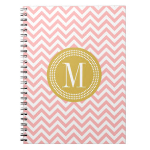 Blush Pink Chevron Zigzag Personalised Monogram Notebook